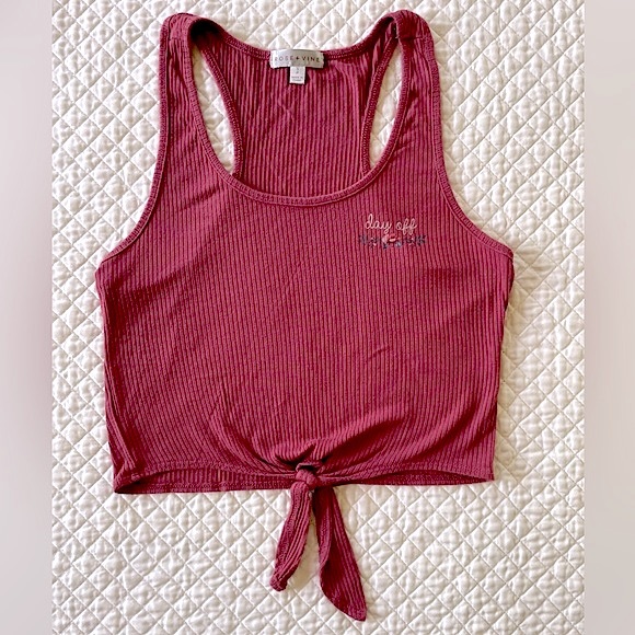 3/$20💥S/P Lounge Ribbed Racerback Tie-Hem Flowy Tank Top, Mulberry, Rose+Vine - Picture 5 of 9